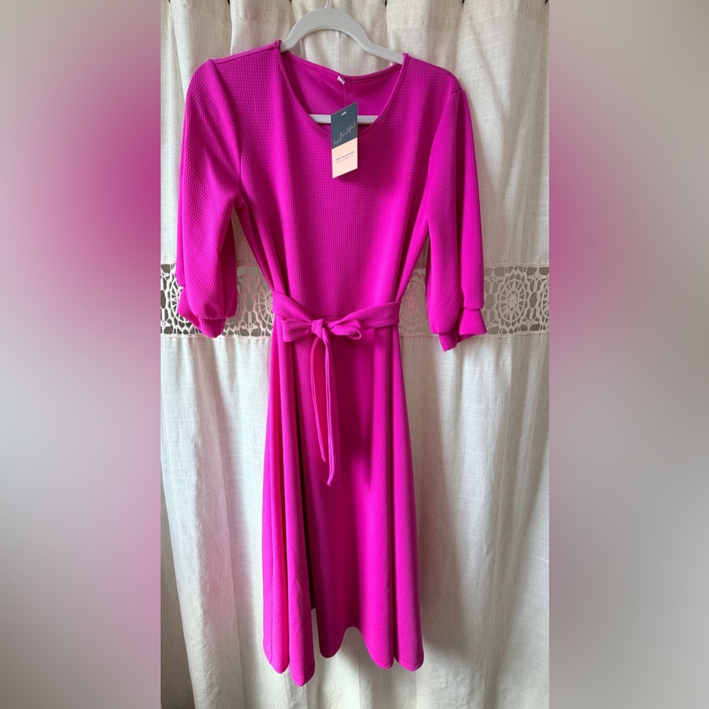 Fuchsia Belted Midi Dress - Women